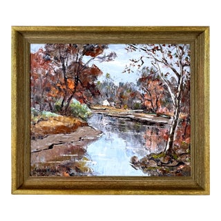 Riverside Cottage in Spring Kennebunkport Maine Pallet Knife Impasto Texture by William Fisher For Sale