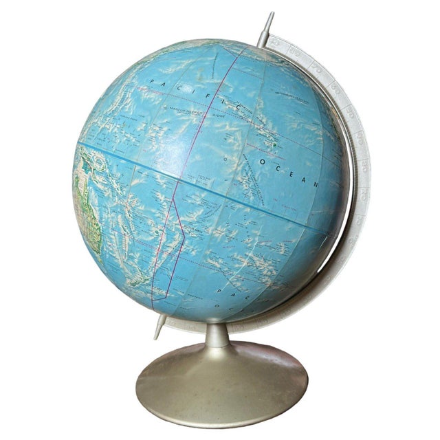 Rand McNally & Co. VTG Rand McNally 17" Topographical Globe With Metal Base - Soviet Union For Sale - Image 4 of 14