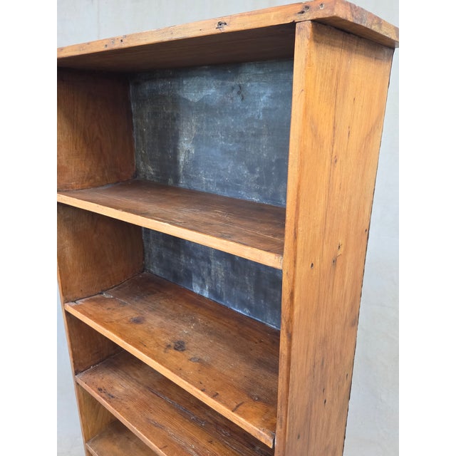 Brown Vintage Rustic Primitive Handmade Pine Bookcase With Metal Backing For Sale - Image 8 of 15