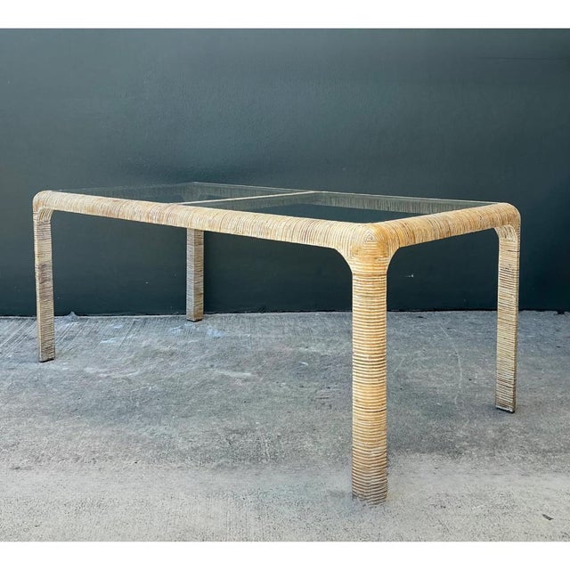 Vintage Rattan and Glass Dining Table For Sale In West Palm - Image 6 of 12