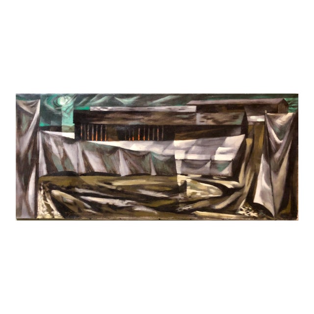 Paul ZimmermanSocial Realist Street Scene Modernist Landscape Oil Painting, 1953 For Sale