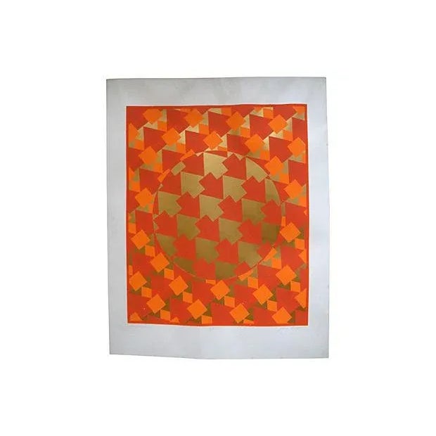 Mid 20th Century Mid-Century Op Art Silkscreen Poster Geometric Orange Gold For Sale - Image 5 of 5