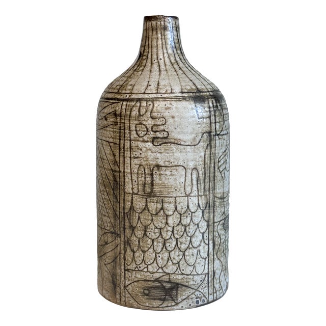 Studio Ceramic Vase with Incised Symbol and Line Decoration by Gerhard Liebenthron, Bremen, Germany, 1963 For Sale
