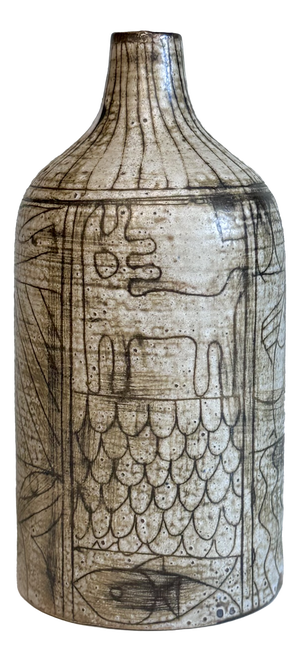 Studio Ceramic Vase with Incised Symbol and Line Decoration by Gerhard Liebenthron, Bremen, Germany, 1963