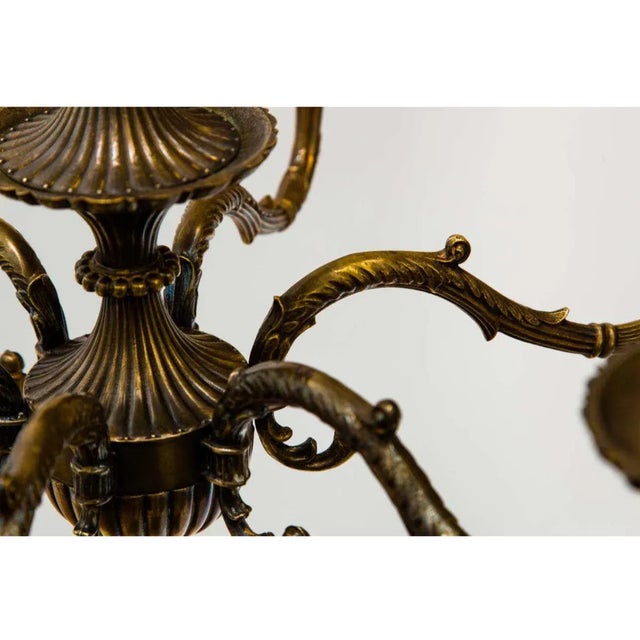 Metal Vintage 1970s Cast Bronze Six-Arm Chandelier For Sale - Image 7 of 8