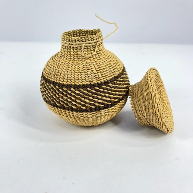 Early 20th Century Early 20th Century Zulu Miniature Herb Basket with Lid South Africa MATTER COLLECTION For Sale - Image 5 of 8