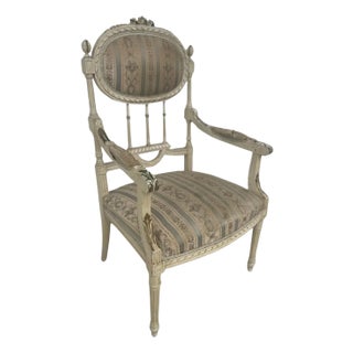 French Louis XVI Hand Painted Bergere Chair Antique Accent Seating For Sale