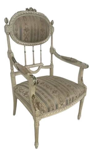 French Louis XVI Hand Painted Bergere Chair Antique Accent Seating