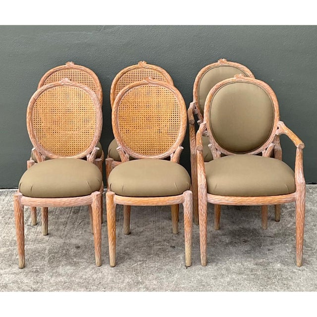 French Country Vintage Carved Faux Bois Dining Chairs - Set of 6 For Sale - Image 3 of 12