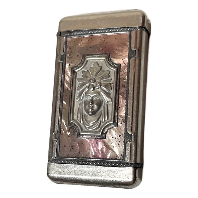 Antique Figural Dog Lady Silver Plate Metal Vesta Match Safe Vesta Case Box For Sale