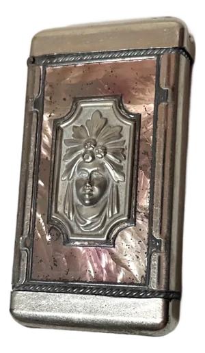 Antique Figural Dog Lady Silver Plate Metal Vesta Match Safe Vesta Case Box