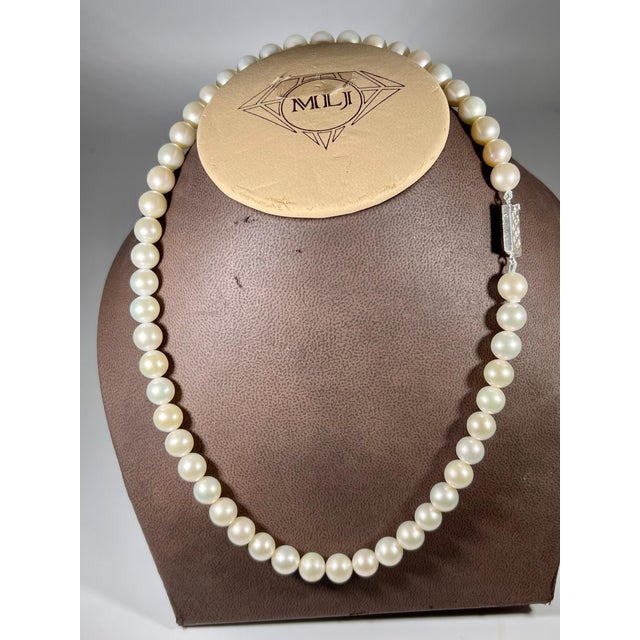51 Round White Fresh Water Pearls Strand Necklace Set in Silver Clasp For Sale - Image 13 of 18