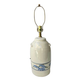 Vintage Stoneware Jug Table Lamp With Hand Painted Flowers For Sale