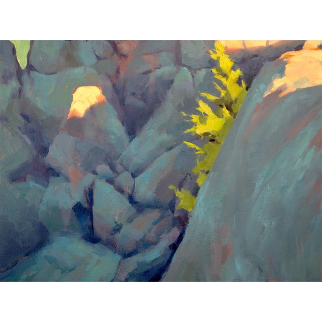 Contemporary Narrow Range by Judd Mercer | Oil on panel Rocky landscape with trees and distant hills. For Sale - Image 3 of 5
