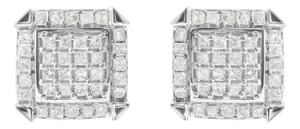 10K White Gold 1 1/10 Cttw Princess Diamond Composite and Halo Stud Earrings (I-J Color, I1-I2 Clarity)