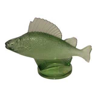 Vintage MCM Lalique Green Crystal Perch Fish Figurine For Sale