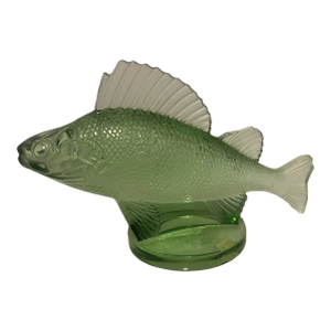 Vintage MCM Lalique Green Crystal Perch Fish Figurine