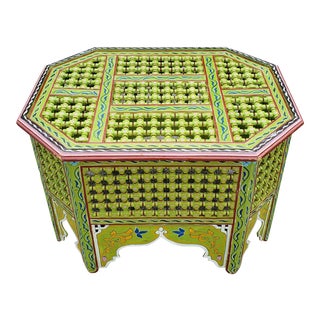 Moroccan Musharabi Green Wooden Coffee Table For Sale