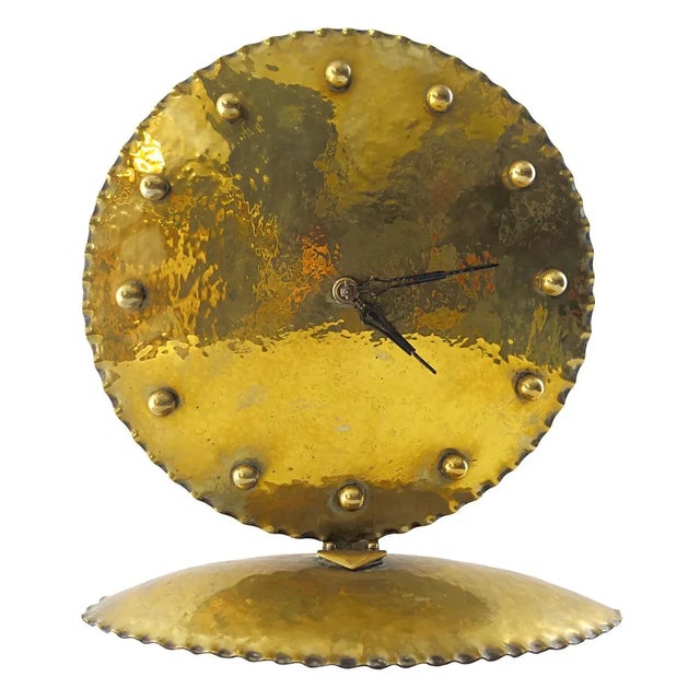 Gold Antique Amsterdamse School Style Brass Table Clock from Jacob Palmtag For Sale - Image 8 of 8