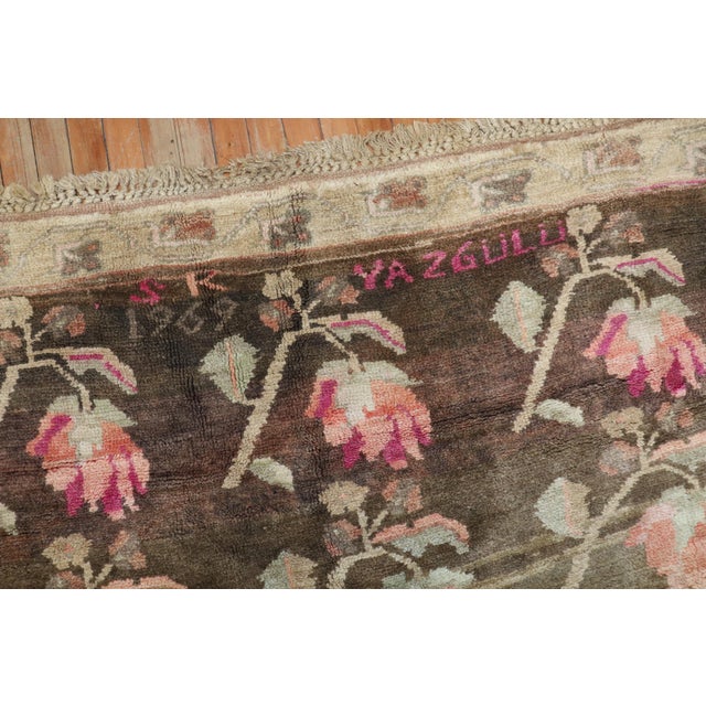 Stunning Floral Soft Brown Gallery Size Turkish Rug, Dated 1969 For Sale - Image 17 of 18