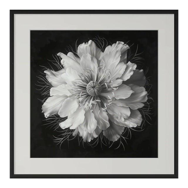 20" X 20" - 'Nigella Damascena Flower' - Black and White Botanical Photography Print For Sale