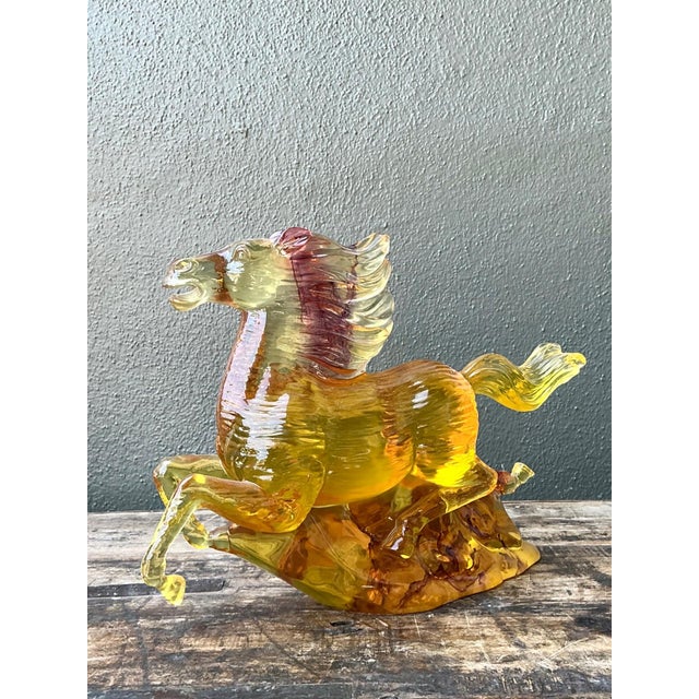 Mid 20th Century Vintage Amber Cast Lucite Running Horse Sculpture For Sale - Image 5 of 15