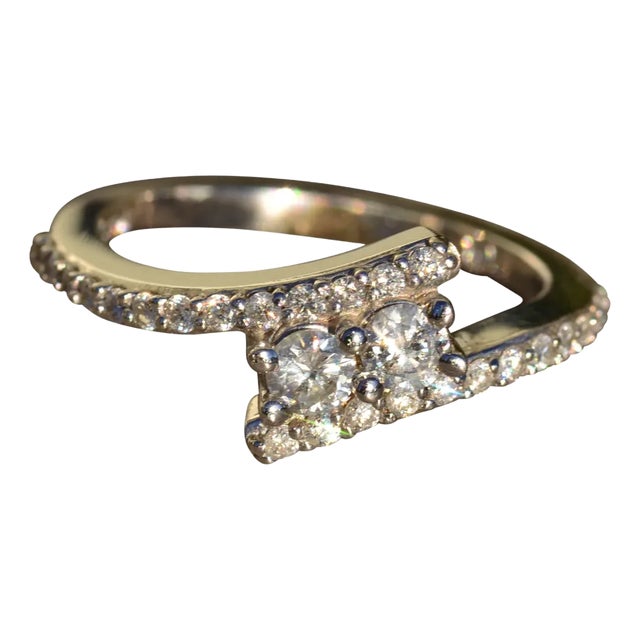 The Elidia: Ladies 14K Two Stone Diamond Bypass Ring For Sale