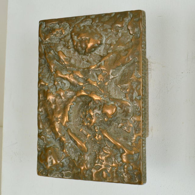 Metal Brutalist Bronze Push Pull Door Handles with Abstract Relief, 1970s, Set of 2 For Sale - Image 7 of 10