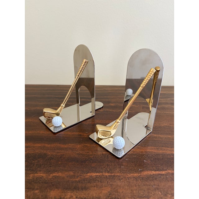 Vintage Cast Brass Golf Club Bookends, Pair For Sale - Image 4 of 7