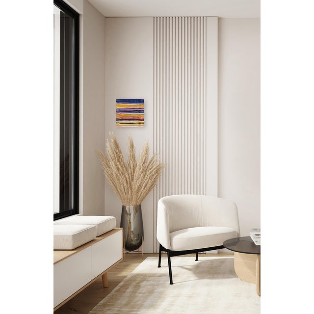 Blue City and Color - Original Colorful Lines Abstract Acrylic Paint Artwork on Canvas by Armen Ges For Sale - Image 8 of 9