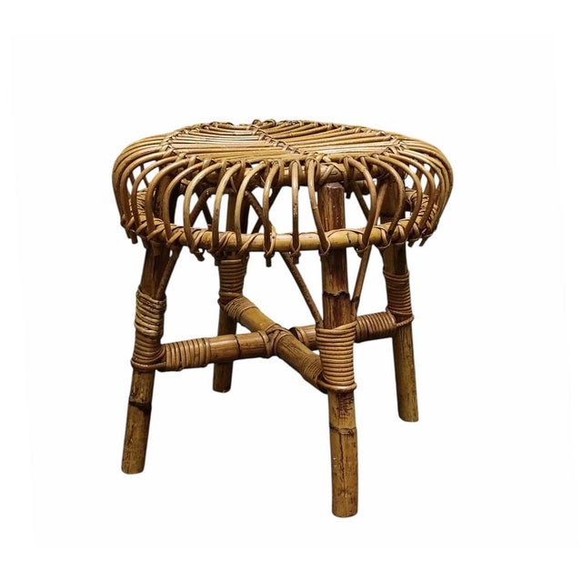 Brown Bamboo and Rattan Circular Stool attributed to Franco Albini, Italy, 1960s For Sale - Image 8 of 8