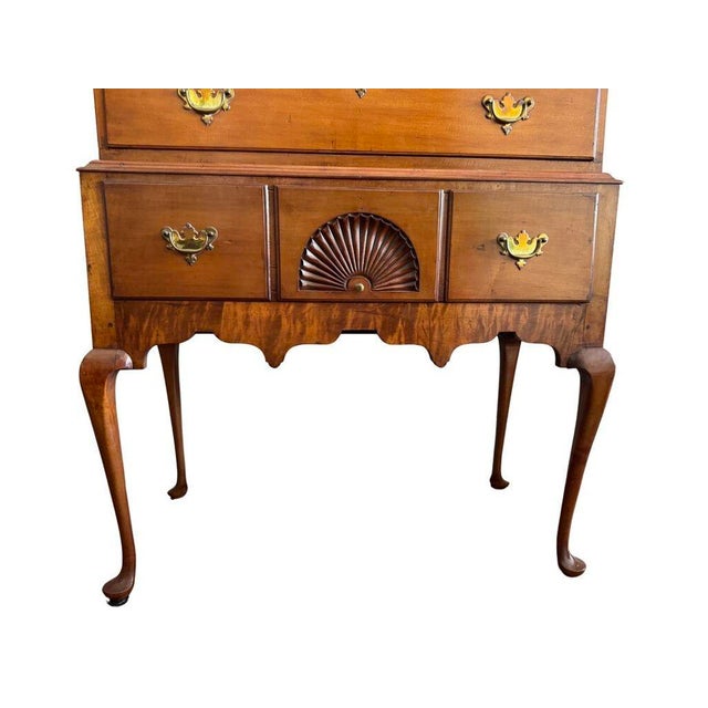 Wood 18th C. Queen Anne Cherry High Boy With Fan Carved Panel For Sale - Image 7 of 10