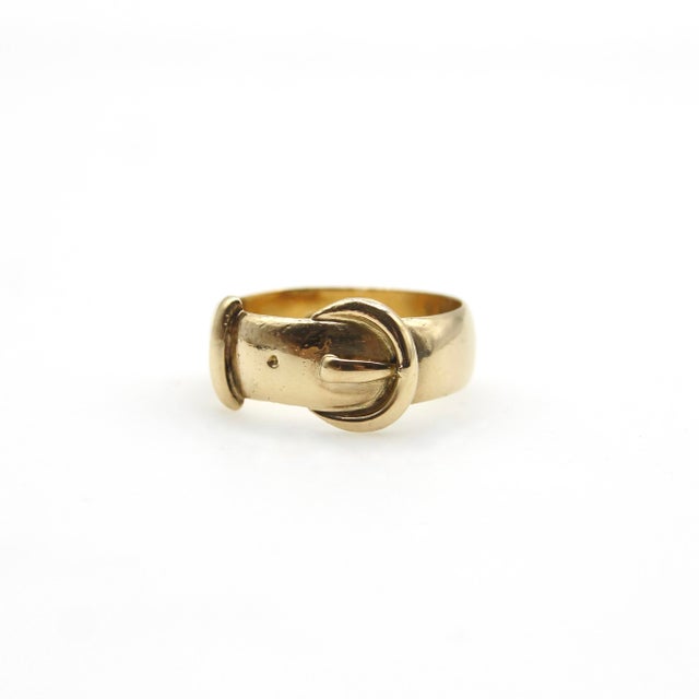 Traditional 1910s Edwardian 18k Gold Buckle Ring Size 7.5 For Sale - Image 3 of 8
