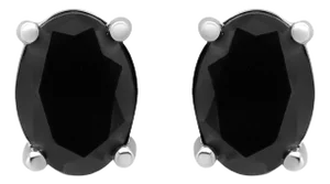 .925 Sterling Silver 2.0 Cttw Prong Set Treated Black Oval Diamond Stud Earring (Black Color, I2-I3 Clarity) - 2 Pieces