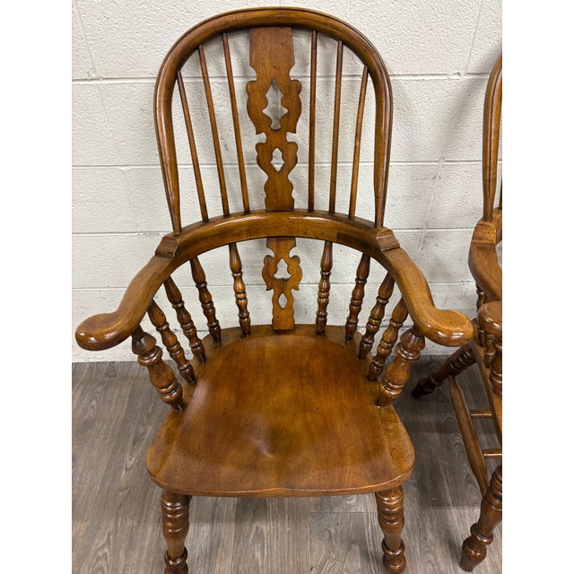 American Vintage Barnard & Simonds Windsor Style Solid Wood Hoop Back Arm Chairs - Pair For Sale - Image 3 of 8