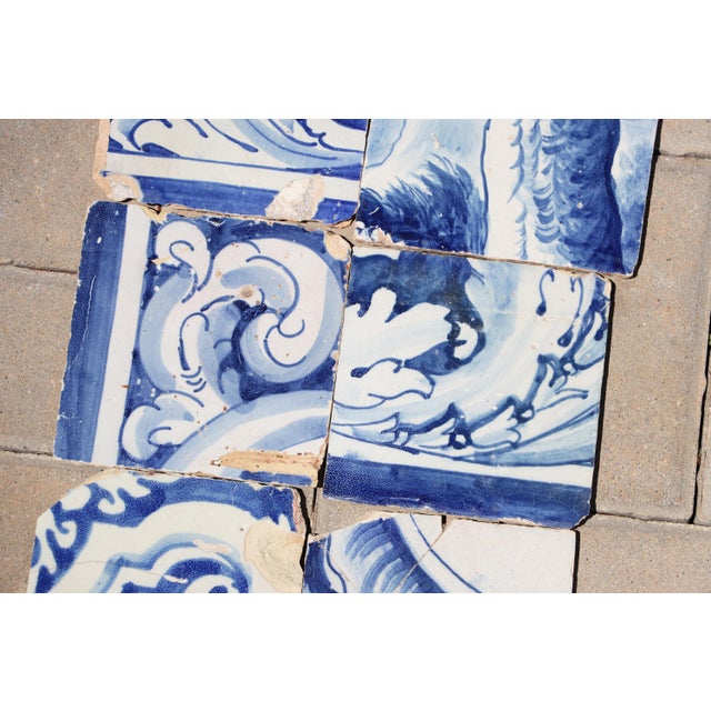 Antique Set of 6 Baroque Portuguese Tiles, 18th Century Blue & White Scrollwork and Ornamental Motifs For Sale - Image 9 of 10