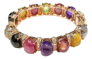 Bochic “Capri” Vintage Amethyst & Multi Color Sapphires Cuff Set In 18K & Silver