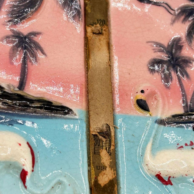 1950s 1950s Mid-Century Florida Flamingo Round Decrotive 3d Sculptural Wall Plate For Sale - Image 5 of 6