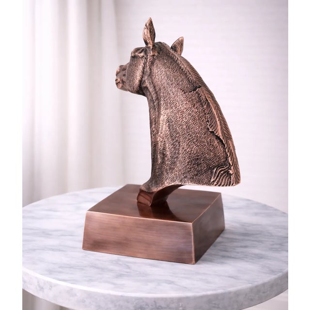1970s Antique Copper Finish Metal Hand Carved Horse Head Bust Sculpture For Sale - Image 5 of 10