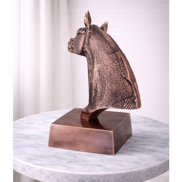 1970s Antique Copper Finish Metal Hand Carved Horse Head Bust Sculptures For Sale - Image 5 of 10
