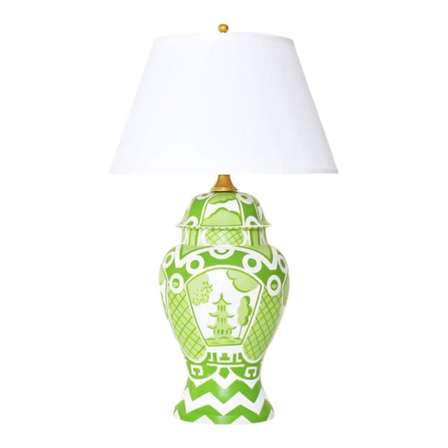 Summer Palace Ginger Jar Lamp in Green For Sale