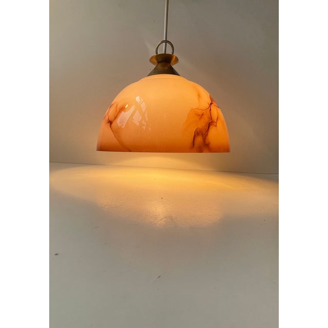 Scandinavian Functionalist Pendant in Brass and Pink Marble Glass, 1940s For Sale - Image 4 of 10