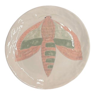 Vintage Hand-Painted Ceramic Moth Decorative Charger Plate For Sale