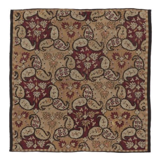 Antique Bessarabian Square Tapestry in Red & Brown Floral Patterns- Rug & Kilim For Sale