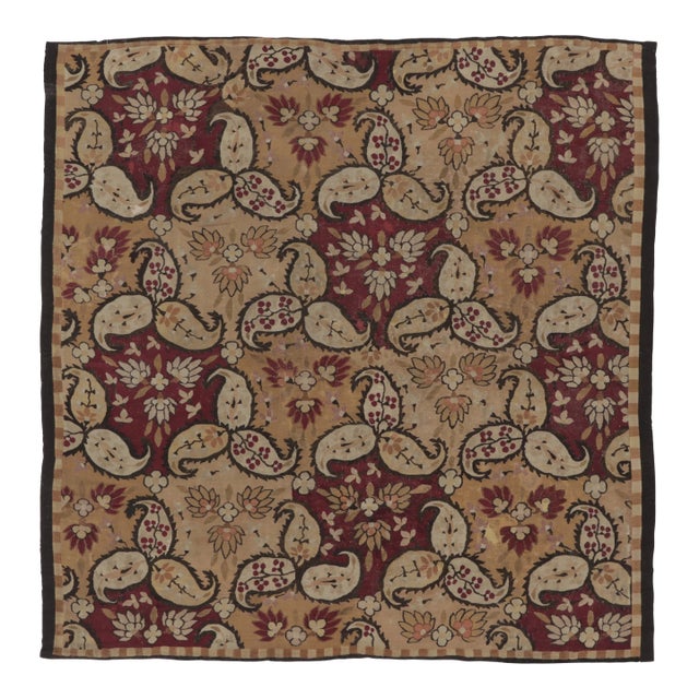 Antique Bessarabian Square Tapestry in Red & Brown Floral Patterns- Rug & Kilim For Sale