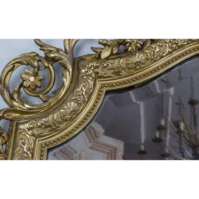 Gold Large 19th Century French Baroque Style Carved Giltwood Beveled Mirror For Sale - Image 8 of 11