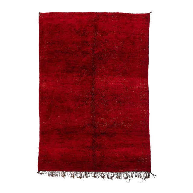 Reversible Red Vintage Beni Mguild Moroccan Rug With Hidden Pattern in 100% Wool For Sale