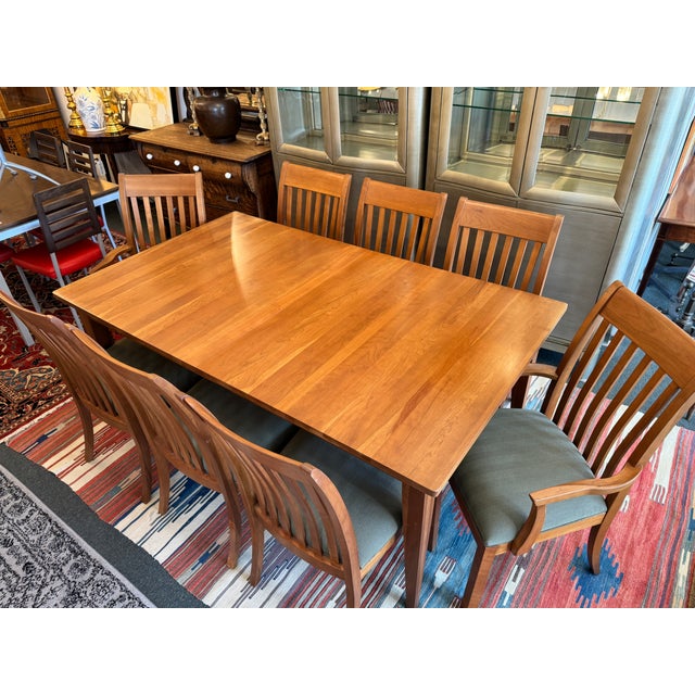 Ethan Allen Arts & Crafts Style Cherry Dining Table With Eight Slat-Back Chairs For Sale - Image 17 of 17