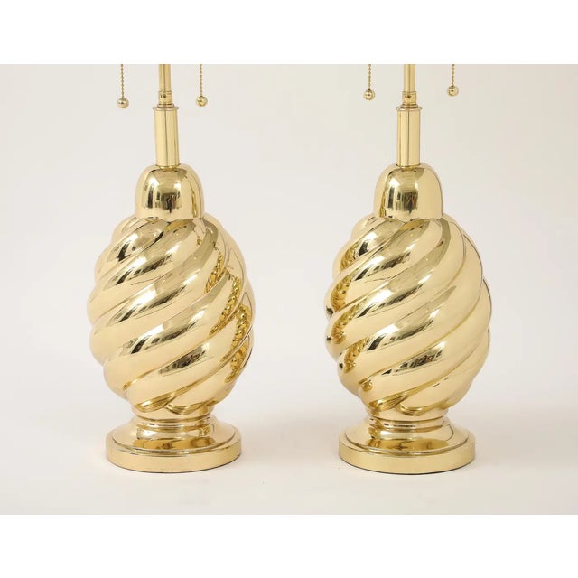 Westwood Lamps Pair of 1960's Mirror Polished Brass Swirl Lamps by Westwood Industries. For Sale - Image 4 of 9