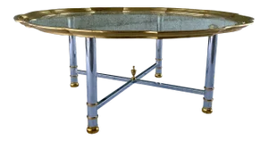 Mid-Century Modern Chrome X-Base Coffee Table Having Scalloped Brass Glass